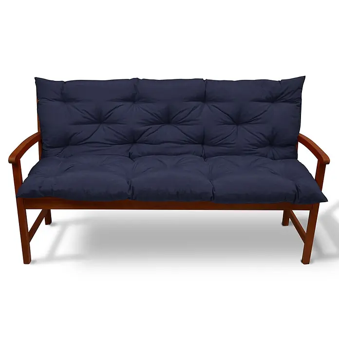 Beautissu Bankauflage Flair BR - Gartenbank, 1 Stk., L x B x H: 100 x 50 x 10 cm, Polyester, Dunkelblau - Gartenbank aus Holz mit marineblauen, getufteten Kissen.