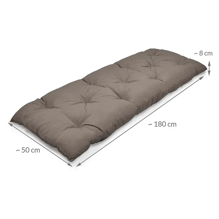 Beautissu Bankauflage Flair BK - Gartenbank, 1 Stk., Polyester, Taupe - Braunes, gestepptes Gartenpolster, ca. 180x50x8 cm.