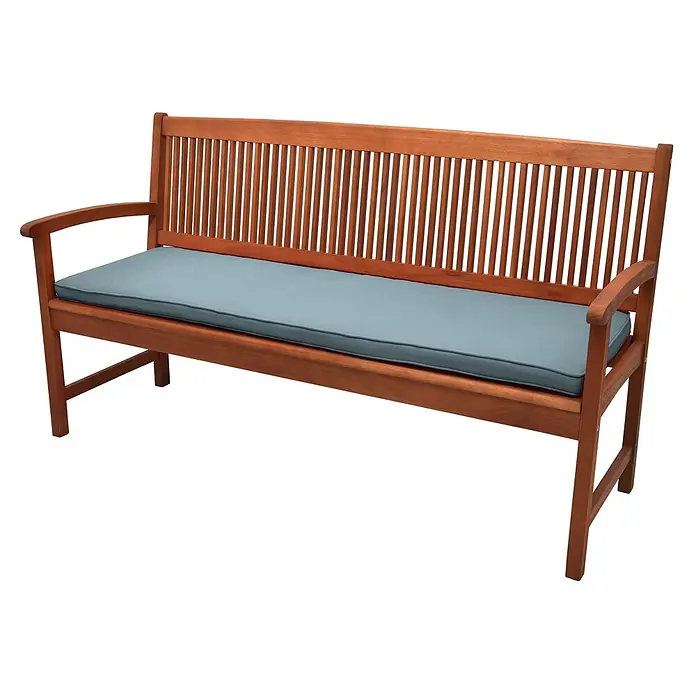 Beautissu Bankauflage Loft BK - Gartenbank, 1 Stk., Polyester, Taubenblau - Gartenbank aus Holz mit Lattenrückenlehne, Armlehnen und blau-grauem Sitzkissen.