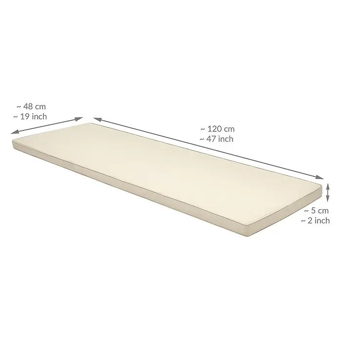Beautissu Bankauflage Base BK - Gartenbank, 1 Stk., Polyester, Natur - Rechteckiges cremefarbenes Kissen mit Paspelierung, ca. 120x48x5 cm.