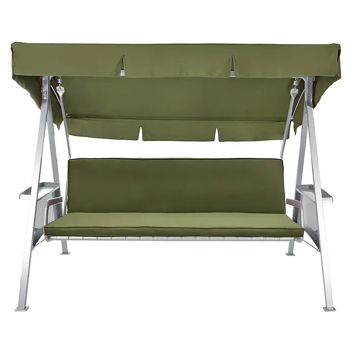 Beautissu Bankauflage Loft HS - Hollywoodschaukel, 1 Stk., Baumwolle, Polyester, Olivgrün - Grüne Gartenschaukel mit Dach und bequemen Kissen, mit silbernem Metallrahmen.