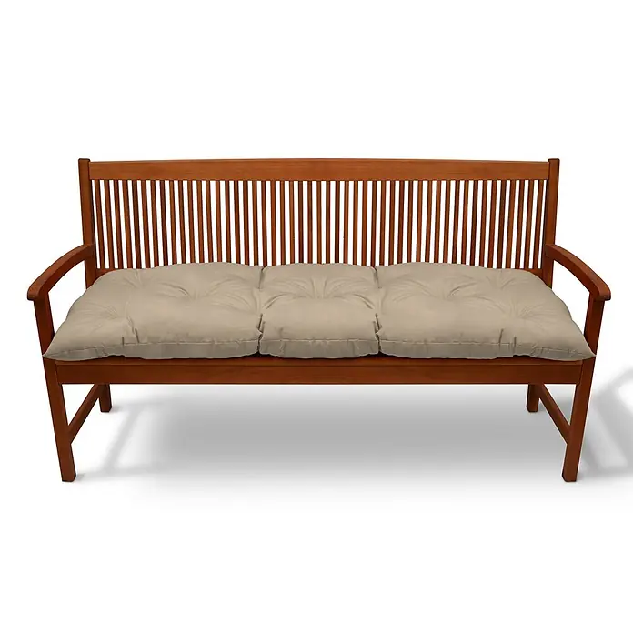Beautissu Bankauflage Flair BK - Gartenbank, 1 Stk., Polyester, Beige - Holzbank mit drei beigefarbenen Sitzkissen.
