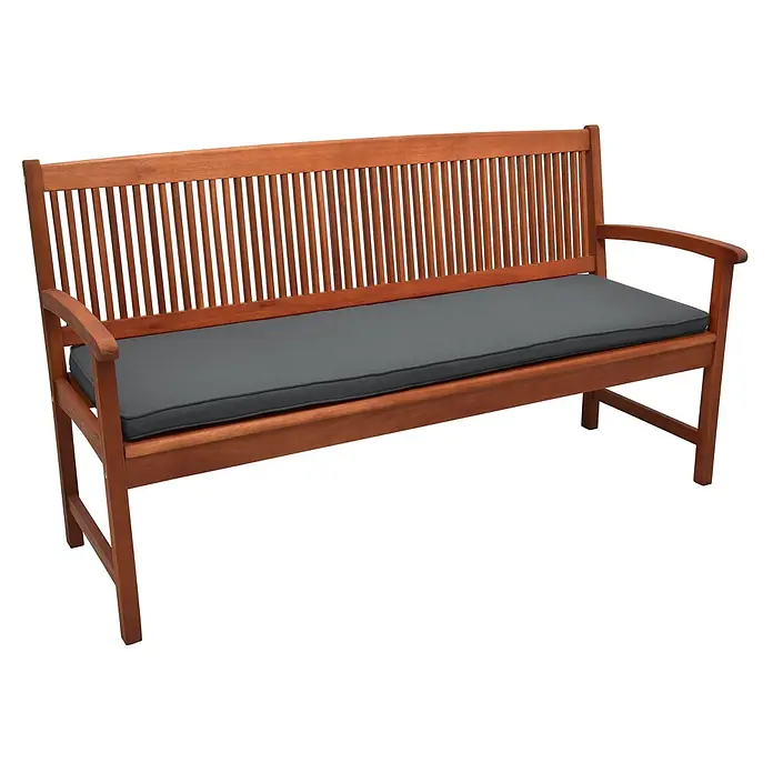 Beautissu Bankauflage Loft BK - Gartenbank, 1 Stk., L x B x H: 100 x 48 x 5 cm, Polyester, Graphitgrau - Hölzerne Gartenbank mit Lattenrücken und Armlehnen, ausgestattet mit einem dunkelgrauen Kissen.