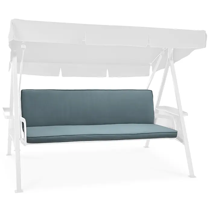 Beautissu Bankauflage Loft HS - Hollywoodschaukel, 1 Stk., L x B x H: 180 x 100 x 6 cm, Baumwolle, Polyester, Taubenblau - Gartenschaukelbank mit blauen Sitz- und Rückenkissen auf weißem Gestell.