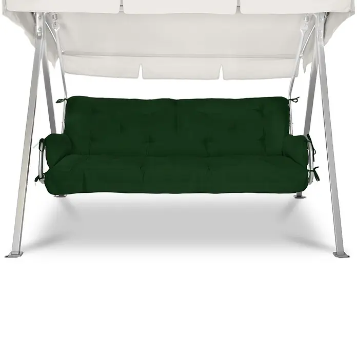 Beautissu Bankauflage Flair HS - Hollywoodschaukel, 1 Stk., Polyester, Dunkelgrün - Gartenschaukel mit weißem Sonnendach und silbernem Gestell, ausgestattet mit einem dunkelgrünen, gesteppten Kissen.