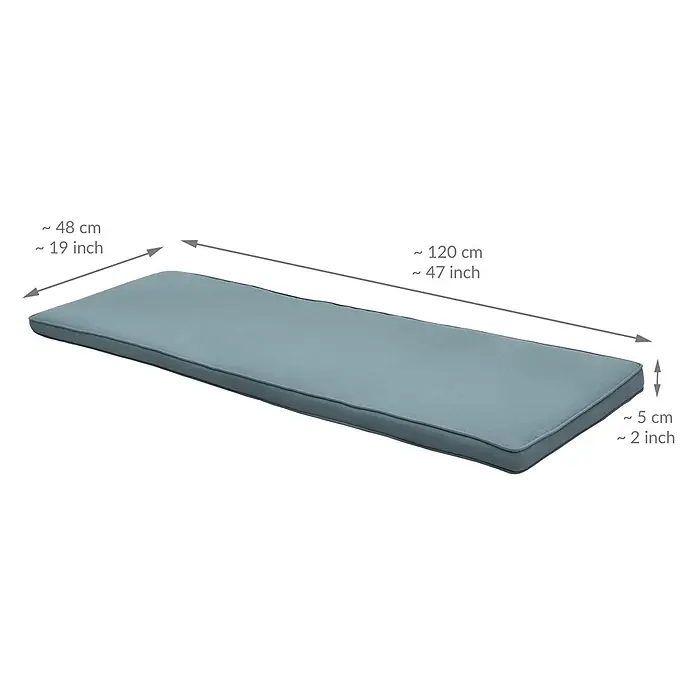 Beautissu Bankauflage Loft BK - Gartenbank, 1 Stk., Polyester, Taubenblau - Blaugraues rechteckiges Kissen, ca. 120x48x5 cm (47x19x2 Zoll).