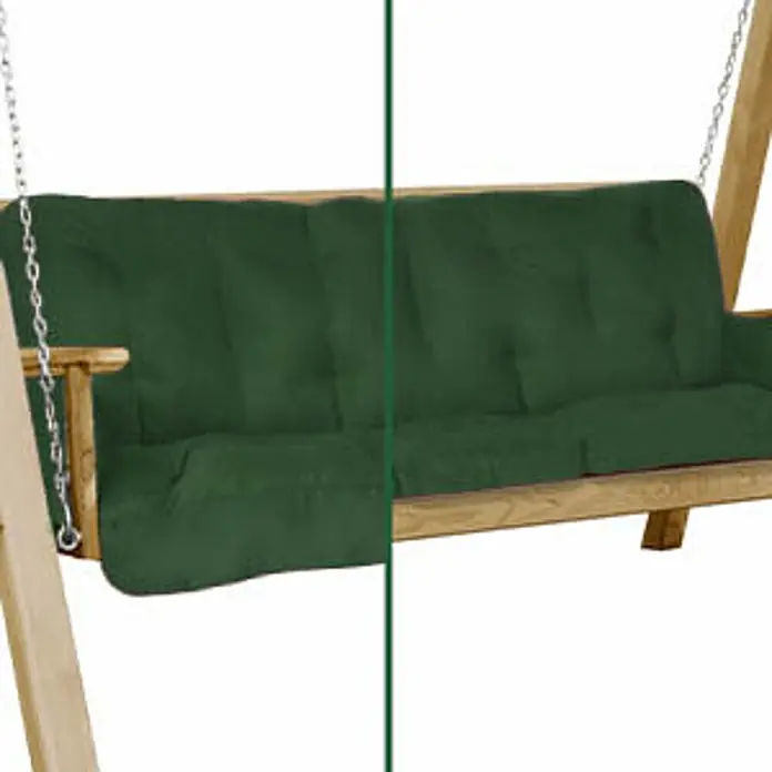 Beautissu Bankauflage Flair HS - Hollywoodschaukel, 1 Stk., Polyester, Dunkelgrün - Dunkelgrünes, getuftetes Kissen auf einer Holzschaukelbank.