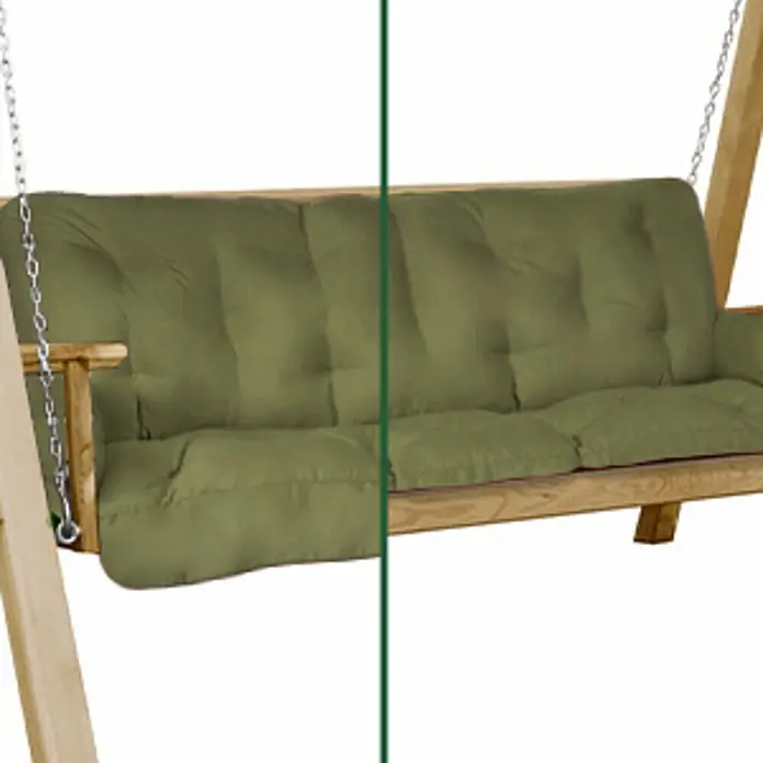 Beautissu Bankauflage Flair HS - Hollywoodschaukel, 1 Stk., Polyester, Olivgrün - Olivgrünes, getuftetes Kissen auf einer Holzschaukel, für bequeme Sitzgelegenheiten im Freien.