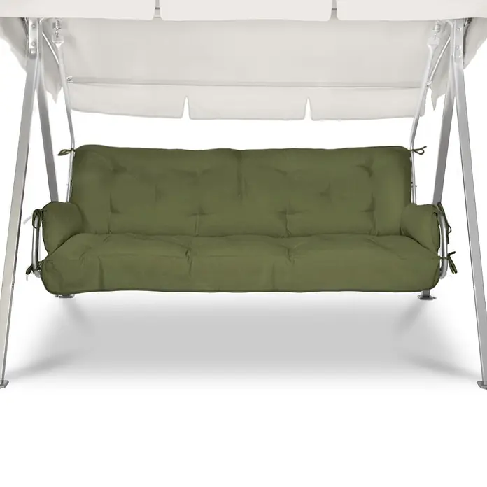 Beautissu Bankauflage Flair HS - Hollywoodschaukel, 1 Stk., Polyester, Olivgrün - Olivgrünes Schaukelbank-Kissen-Set mit Knopfheftung und Bändern.