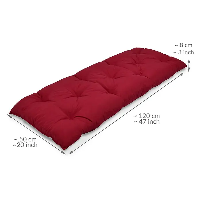 Beautissu Bankauflage Flair BK - Gartenbank, 1 Stk., Polyester, Rot - Rotes, gestepptes Sitzkissen, 120x50x8 cm (47x20x3 Zoll).