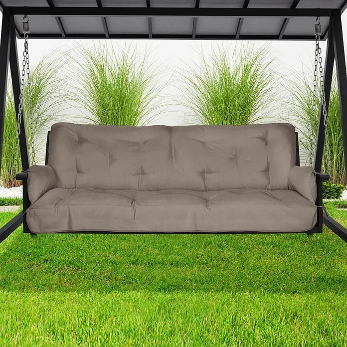Beautissu Bankauflage Flair HS - Hollywoodschaukel, 1 Stk., Polyester, Taupe - Graue Outdoor-Schaukel mit gepolsterten Sitzen.
