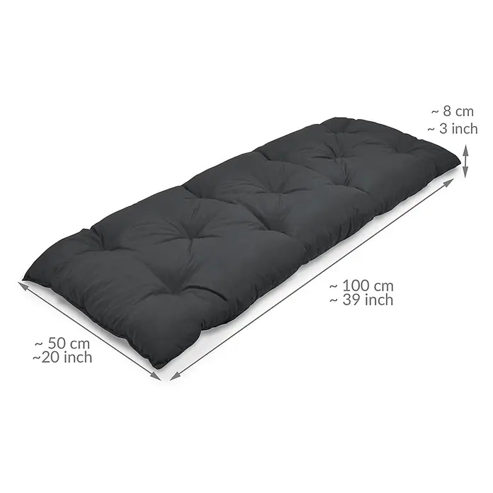 Beautissu Bankauflage Flair BK - Gartenbank, 1 Stk., L x B x H: 100 x 50 x 10 cm, Polyester, Graphitgrau - Langes, rechteckiges dunkelgraues Stepppolster für Bank.