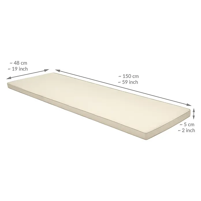 Beautissu Bankauflage Base BK - Gartenbank, 1 Stk., Polyester, Natur - Hellbeiges, rechteckiges Sitzkissen, ca. 150x48x5 cm groß.