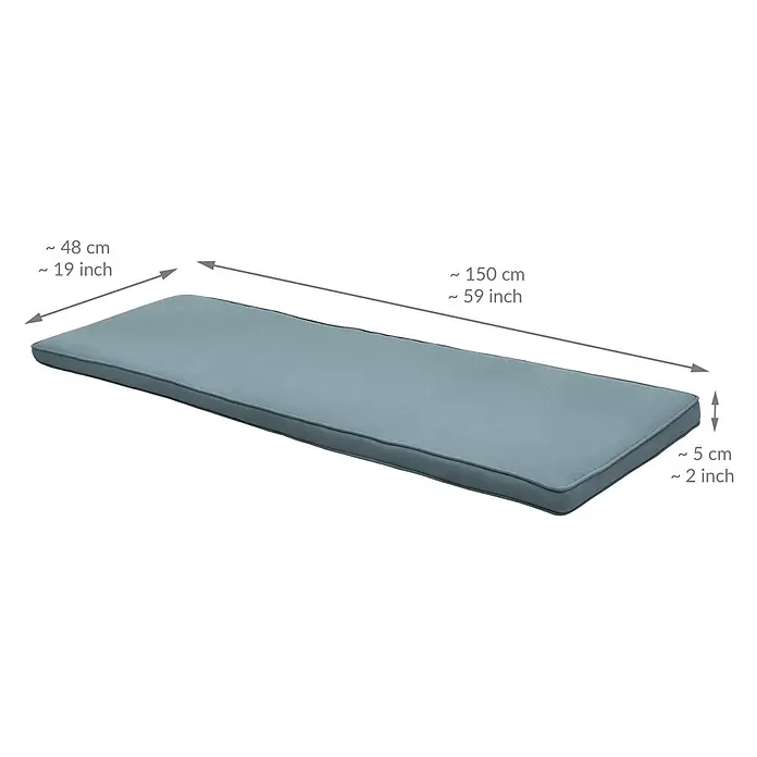 Beautissu Bankauflage Loft BK - Gartenbank, 1 Stk., Polyester, Taubenblau - Rechteckiges blau-graues Kissen mit Maßen 150x48x5 cm (59x19x2 Zoll).