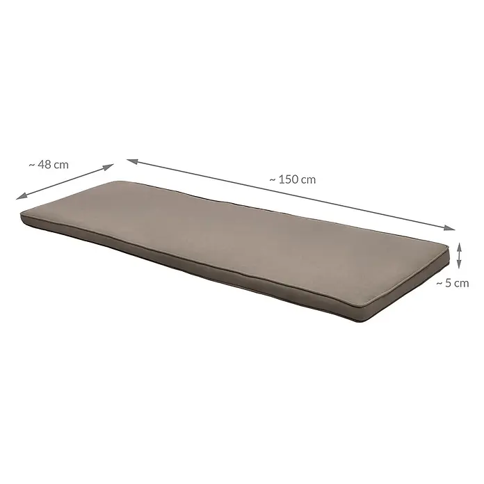 Beautissu Bankauflage Loft BK - Gartenbank, 1 Stk., Polyester, Taupe - Taupefarbenes Bankkissen, ca. 150 cm lang, 48 cm breit und 5 cm dick.