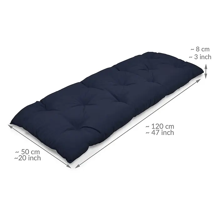 Beautissu Bankauflage Flair BK - Gartenbank, 1 Stk., Polyester, Dunkelblau - Dunkelblaues getuftetes Kissen, 120x50x8cm (47x20x3in), für Bänke oder Gartenmöbel.