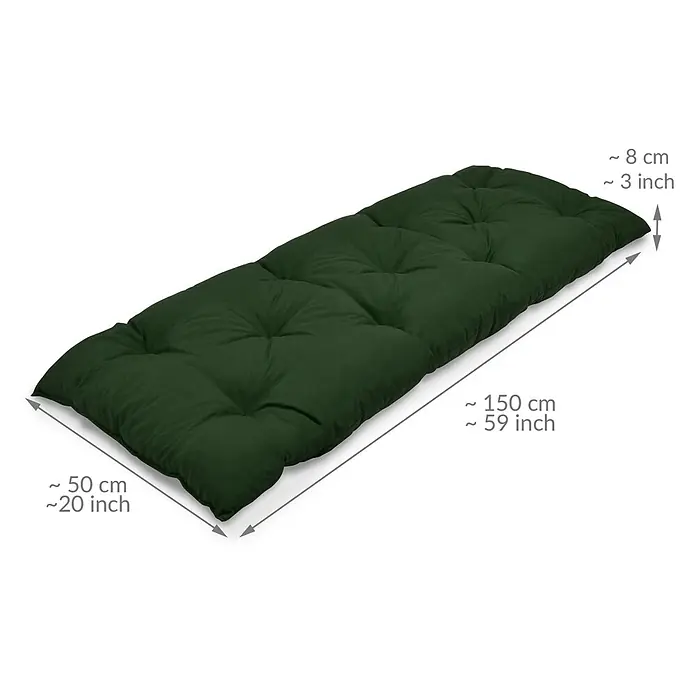 Beautissu Bankauflage Flair BK - Gartenbank, 1 Stk., L x B x H: 100 x 50 x 10 cm, Polyester, Dunkelgrün - Dunkelgrünes getuftetes Bankkissen, 150x50x8 cm (59x20x3 Zoll).