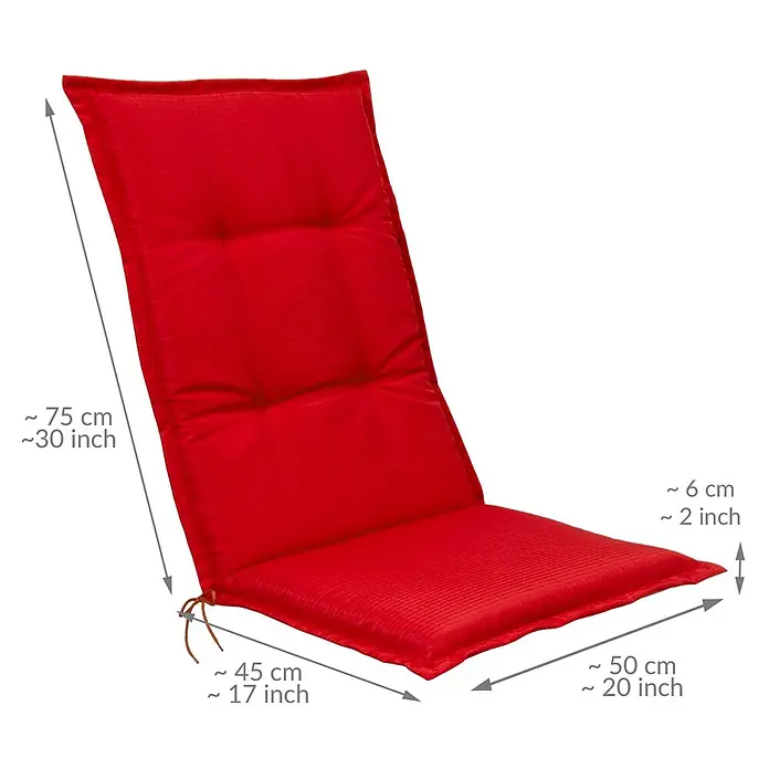 Beautissu Sitzauflage Base HL - Hochlehner, 4 Stk., L x B x H: 120 x 50 x 6 cm, Polyester, Rot - Rotes gepolstertes Stuhlkissen mit Maßen: Rücken 75x45 cm, Sitz 50x45 cm, 6 cm dick.