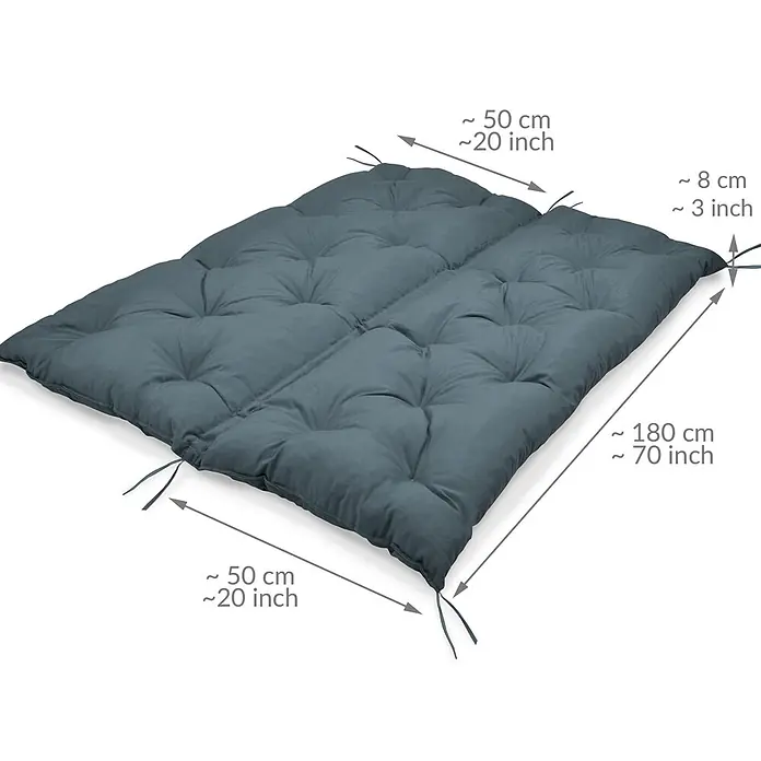 Beautissu Bankauflage Flair BR - Gartenbank, 1 Stk., L x B x H: 180 x 50 x 10 cm, Polyester, Taubenblau - Dunkeltürkise getuftete Polstermatte mit Bändern; Maße 180x50x8 cm.