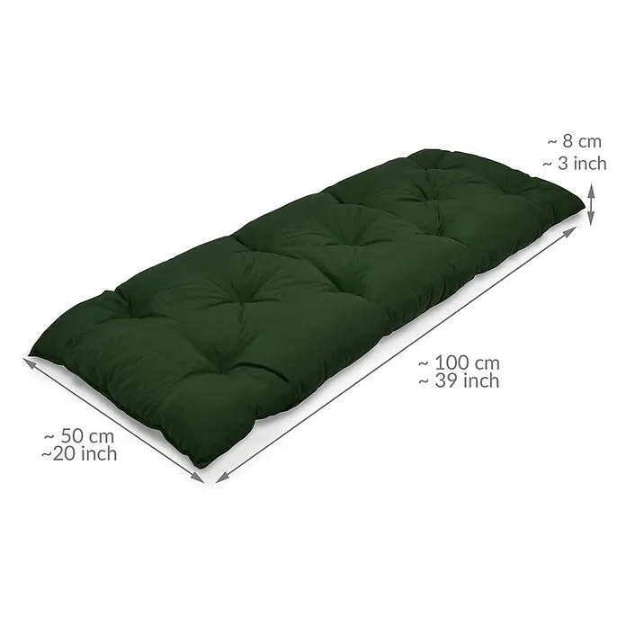 Beautissu Bankauflage Flair BK - Gartenbank, 1 Stk., L x B x H: 100 x 50 x 10 cm, Polyester, Dunkelgrün - Dunkelgrünes, getuftetes, rechteckiges Bankkissen.