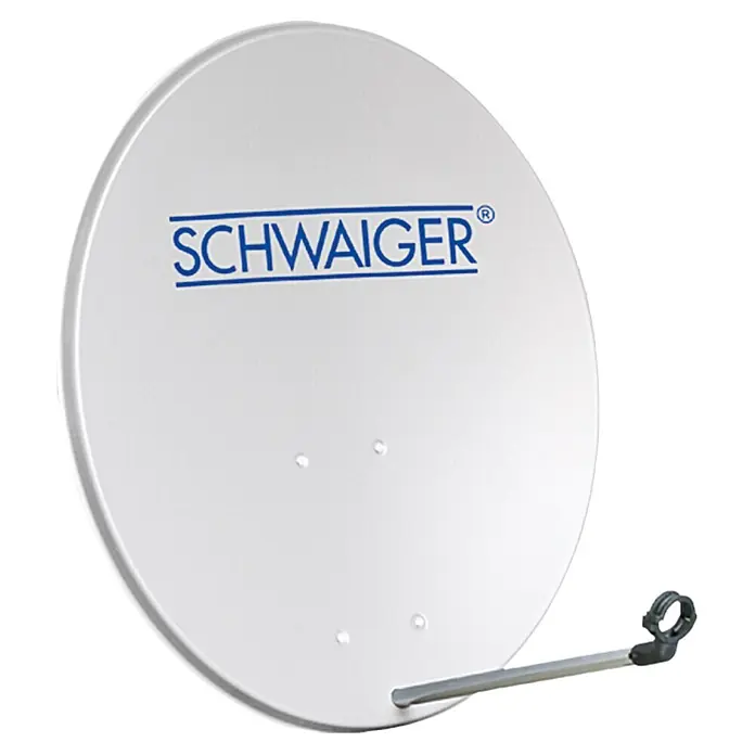 Schwaiger Satellitenschüssel - Aluminium, Durchmesser Spiegelfläche: 80 cm, Hellgrau - Eine weiße Satellitenschüssel von SCHWAIGER mit Halterung, ideal für den Empfang von TV- und Radioprogrammen über Satellit.