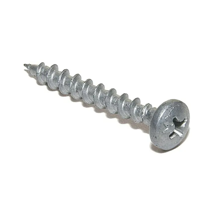 Knauf Befestigungsschraube - Länge: 35 mm, 20 Stk., Durchmesser Kopf: 4,8 mm - Nahaufnahme einer verzinkten Holzschraube mit Kreuzschlitzkopf, ideal für vielfältige Befestigungsarbeiten im Handwerk.