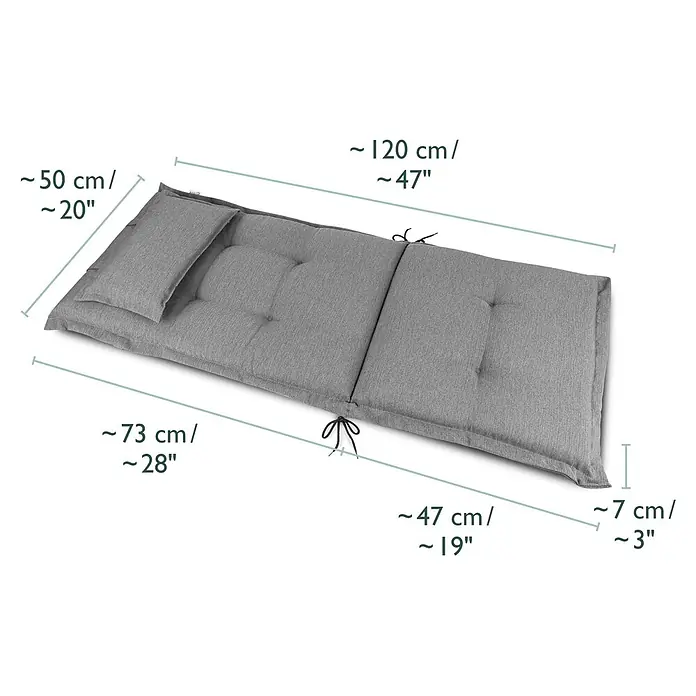 Beautissu Sitzauflage HighLux HL - Hochlehner, 4 Stk., Polyester, Hellgrau - Graues, getuftetes Kissen mit integriertem Kopfkissen, Maße ca. 120x47 cm.