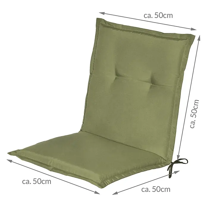 Beautissu Sitzauflage Loft Nl - Niederlehner, 4 Stk., L x B x H: 0 x 0 x 0 cm, Polyester, Olivgrün - Grünes zweiteiliges Stuhlkissen, ca. 50x50 cm, mit Bindebändern.