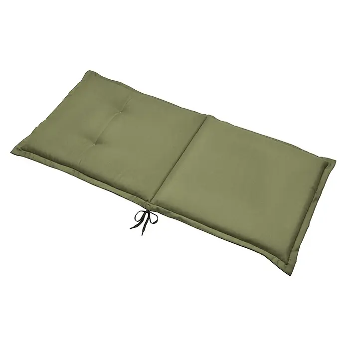 Beautissu Sitzauflage Loft Nl - Niederlehner, 4 Stk., L x B x H: 0 x 0 x 0 cm, Polyester, Olivgrün - Ein olivgrünes, segmentiertes Outdoor-Kissen mit schwarzen Bindebändern.