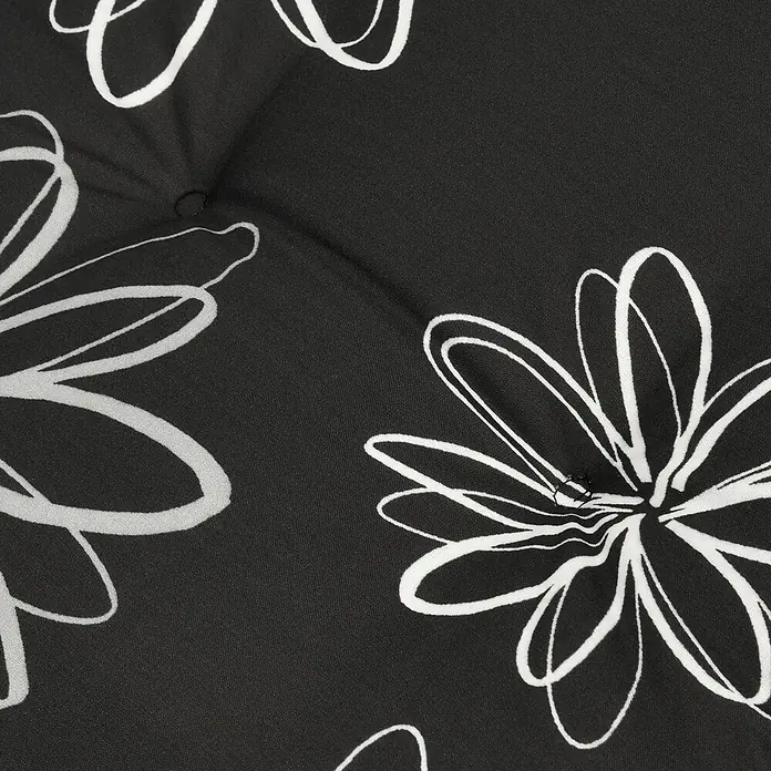 Beautissu Sitzauflage Sunny NL - Niederlehner, 1 Stk., Polyester, Mehrfarbig - Schwarzer Stoff mit weißem abstraktem Blumenmuster und Steppung.