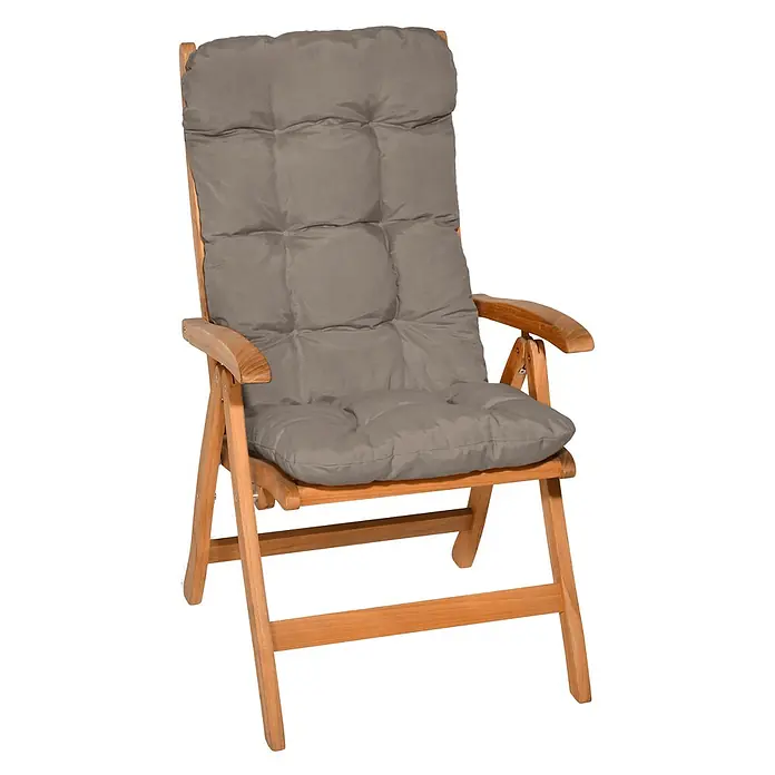Beautissu Sitzauflage Flair HL - Hochlehner, 1 Stk., Polyester, Taupe - Klappbarer Holzstuhl mit grauem Polster für bequemes Sitzen.