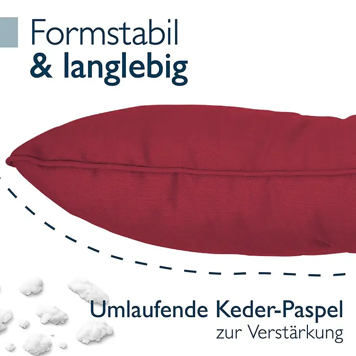 Beautissu Sitzauflage XLuna - Outdoor Lounge, 1 Stk., L x B x H: 50 x 40 x 12 cm, Polyester, Rot - Rotes Sitzkissen mit umlaufender Keder-Paspel für Formstabilität und Langlebigkeit.