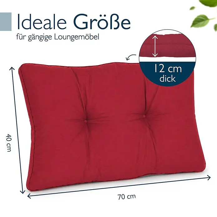 Beautissu Sitzauflage XLuna - Outdoor Lounge, 1 Stk., Polyester, Rot - Rotes, gestepptes Loungekissen mit den Maßen 70 cm Länge, 40 cm Breite und 12 cm Dicke.