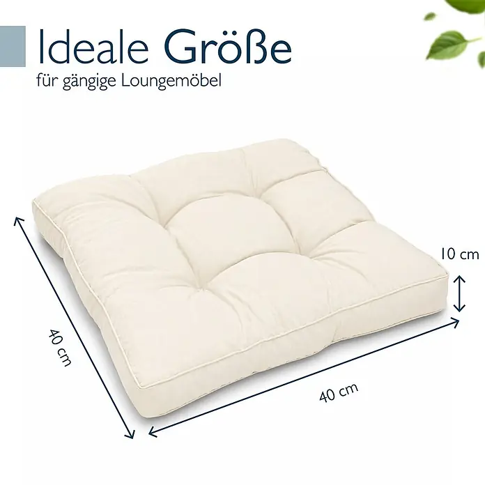 Beautissu Sitzauflage XLuna - Outdoor Lounge, 1 Stk., L x B x H: 40 x 40 x 10 cm, Polyester, Natur - Cremefarbenes, gestepptes Sitzkissen, 40x40x10 cm, ideal für Loungemöbel.
