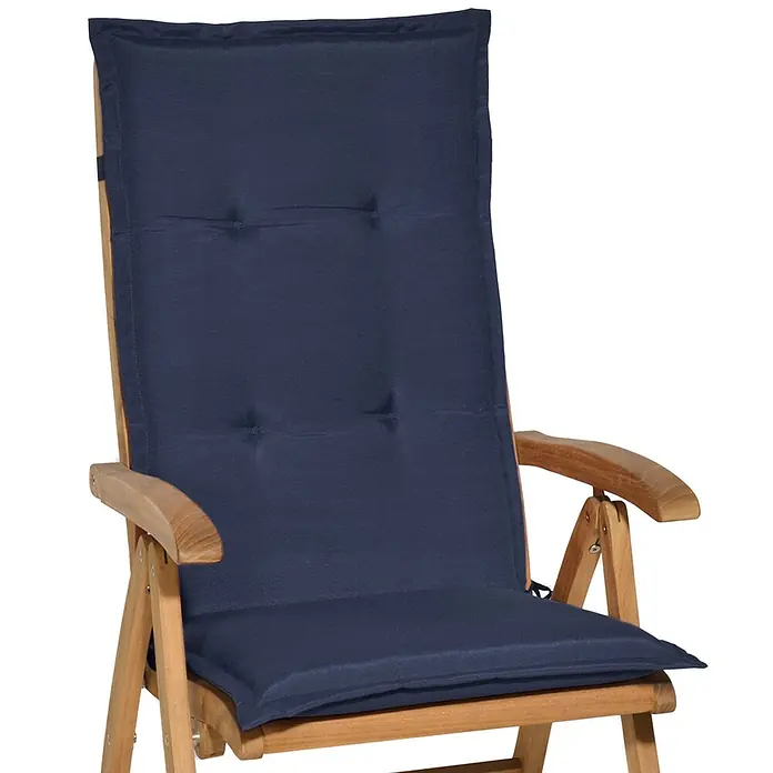 Beautissu Sitzauflage Loft Hl - Hochlehner, 4 Stk., L x B x H: 120 x 50 x 6 cm, Polyester, Dunkelblau - Dunkelblaues, getuftetes Outdoor-Stuhlkissen mit Bändern für einen Holzklappstuhl.