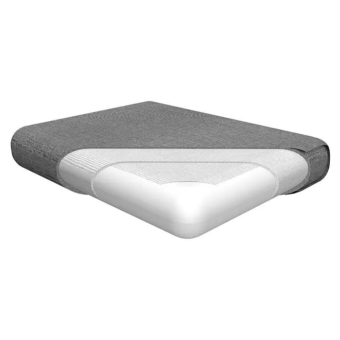 Beautissu Sitzauflage Ilano - Outdoor Lounge, 1 Stk., Polyester, Hellgrau - Querschnitt eines Kissens: grauer Stoffbezug, weiße Netzschicht, weißer Schaumstoffkern.