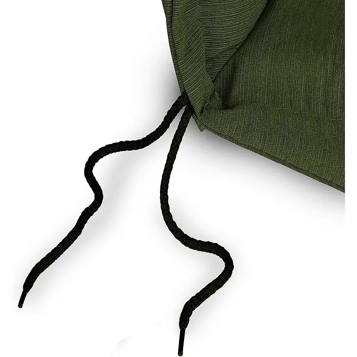 Beautissu Sitzauflage HighLux NL - Niederlehner, 6 Stk., L x B x H: 105 x 50 x 7 cm, Polyester, Dunkelgrün - Strukturierter olivgrüner Stoff mit zwei schwarzen Kordelzügen.