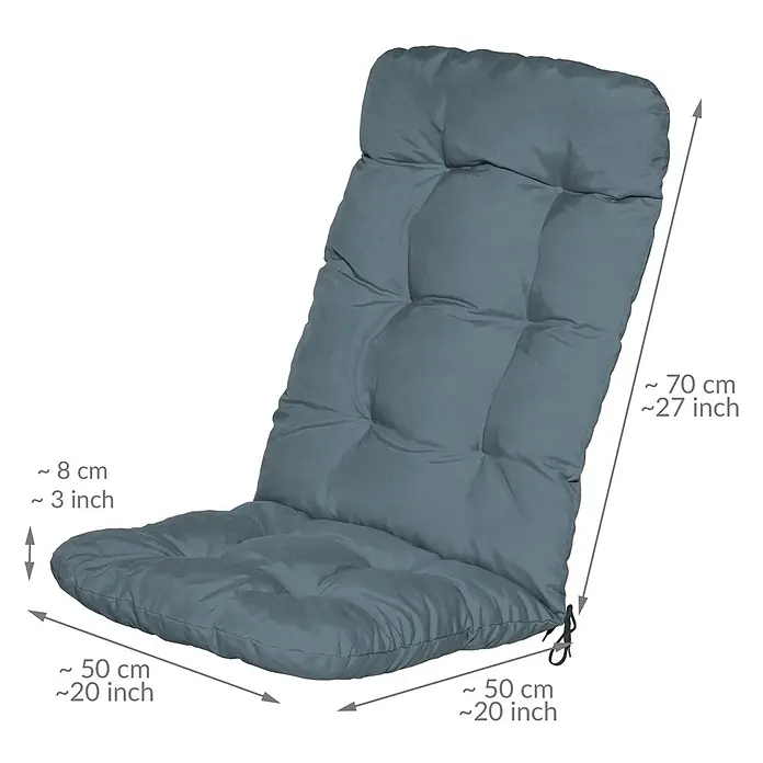 Beautissu Sitzauflage Flair HL - Hochlehner, 8 Stk., L x B x H: 120 x 50 x 8 cm, Polyester, Taubenblau - Dunkelgraues gestepptes Stuhlkissen mit Maßen: Sitzfläche 50x50 cm, 8 cm dick; Rückenlehne 70 cm.