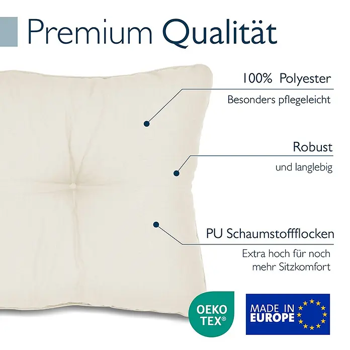 Beautissu Sitzauflage XLuna - Outdoor Lounge, 1 Stk., Polyester, Natur - Cremefarbenes Kissen aus 100% Polyester mit PU-Schaumstoffflockenfüllung für mehr Sitzkomfort.