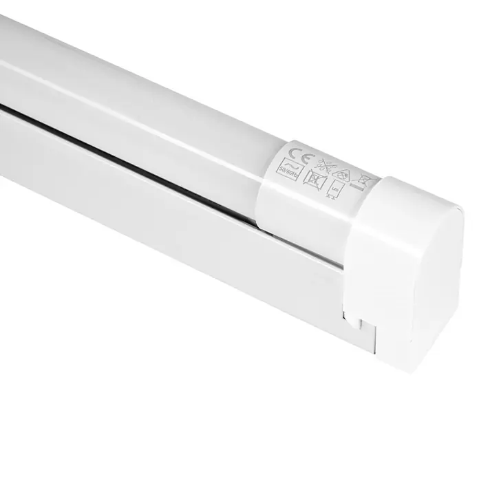 REV LED-Lichtleiste - L x B x H: 122,5 x 3,2 x 5,4 cm, Lichtfarbe: Neutralweiß, 18 W, 230 V - Weiße LED-Leuchtstofflampe mit Kennzeichnungen auf weißer Halterung.