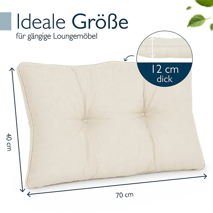 Beautissu Sitzauflage XLuna - Outdoor Lounge, 1 Stk., Polyester, Natur - Cremefarbenes, getuftetes Kissen, 70x40x12 cm, ideal für Loungemöbel.