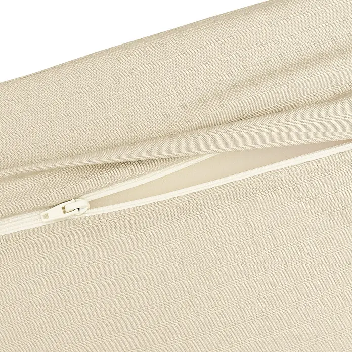 Beautissu Sitzauflage ECO Elements - Europalette, 1 Stk., Polyester, Natur - Nahaufnahme eines beigen, texturierten Kissenbezugs mit teilweise geöffnetem weißem Reißverschluss, der hellen Schaumstoff zeigt.