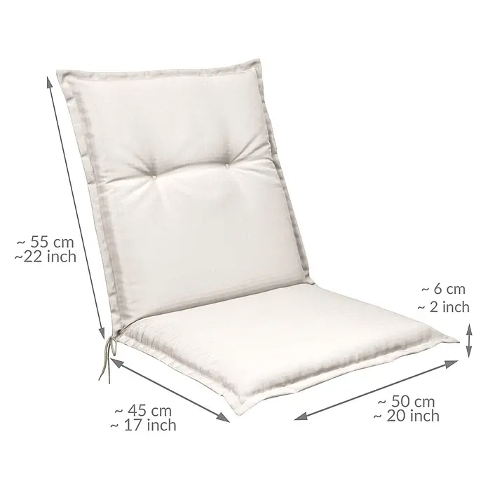Beautissu Sitzauflage Base NL - Niederlehner, 1 Stk., Polyester, Natur - Cremefarbenes, geknöpftes zweiteiliges Stuhlkissen mit Bändern und Maßen.