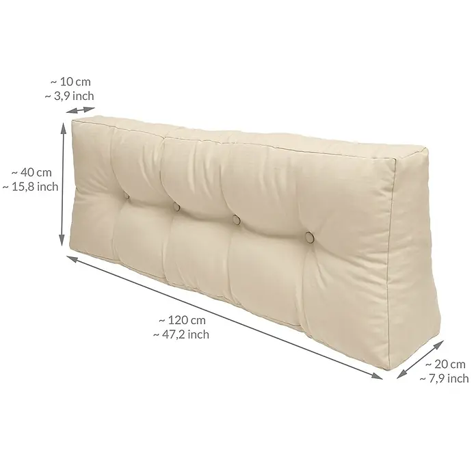 Beautissu Sitzauflage ECO Elements - Europalette, 1 Stk., Polyester, Natur - Beiges, gestepptes Keilkissen mit den ungefähren Maßen von ~120x40cm und einer Tiefe von 10-20cm.