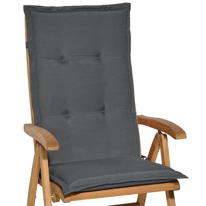 Beautissu Sitzauflage Loft HL - Hochlehner, 6 Stk., Polyester, Graphitgrau - Dunkelgraues Kissen für einen Holz-Gartenstuhl, für Komfort im Freien.