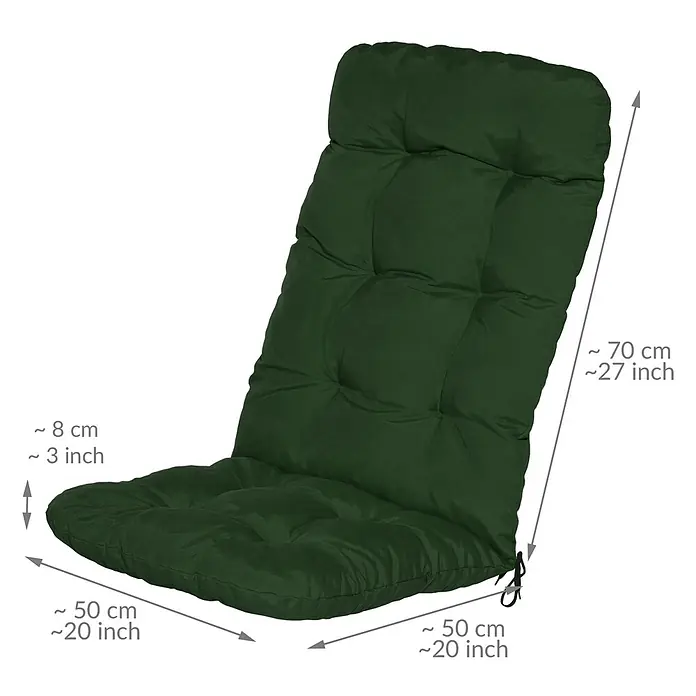 Beautissu Sitzauflage Flair HL - Hochlehner, 6 Stk., L x B x H: 120 x 50 x 8 cm, Polyester, Dunkelgrün - Dunkelgrünes getuftetes Stuhlkissen mit Rückenlehne und Bindebändern.