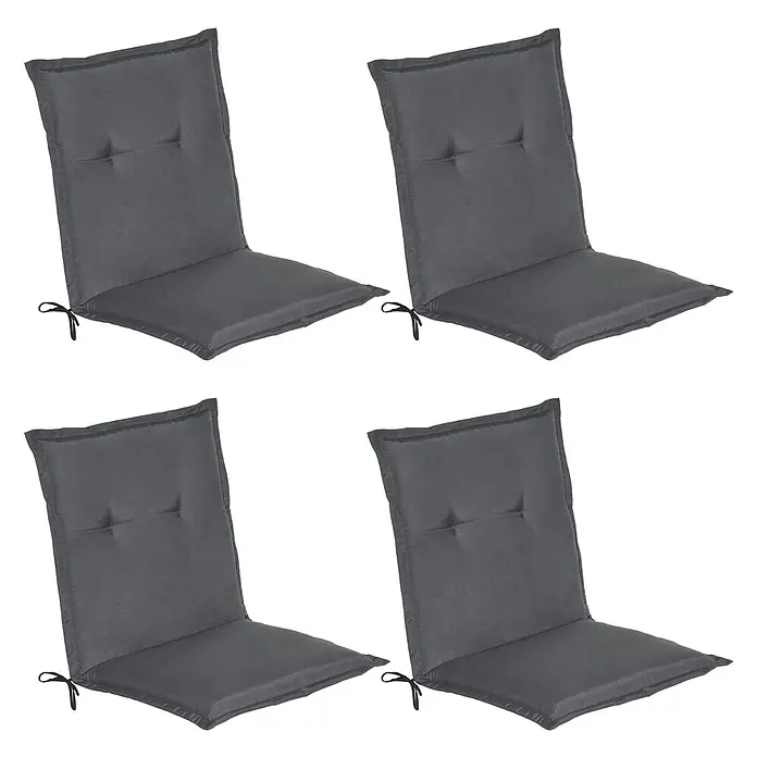 Beautissu Sitzauflage Loft Nl - Niederlehner, 4 Stk., L x B x H: 100 x 50 x 6 cm, Polyester, Graphitgrau - Set aus vier dunkelgrauen Stuhlkissen aus Stoff, mit Steppung und Bindebändern zur Befestigung an Stühlen.