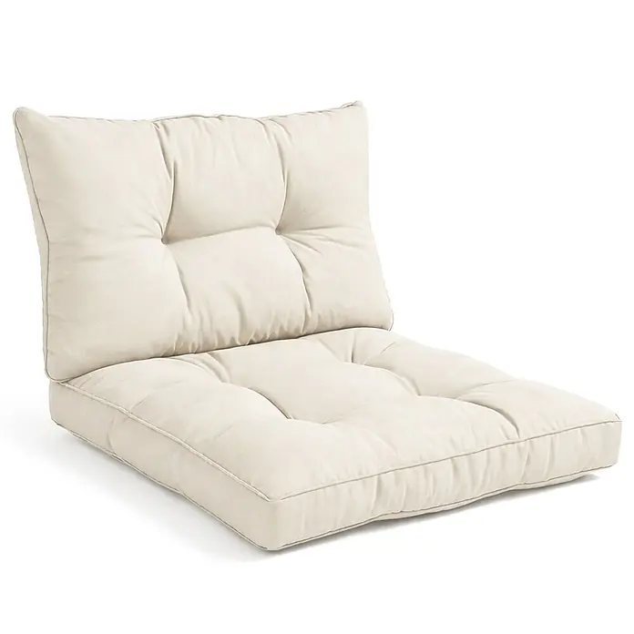 Beautissu Sitzauflage XLuna - Outdoor Lounge, 2 Stk., Polyester, Natur - Ein cremefarbenes, zweiteiliges getuftetes Kissen-Set für Sitz und Rückenlehne.