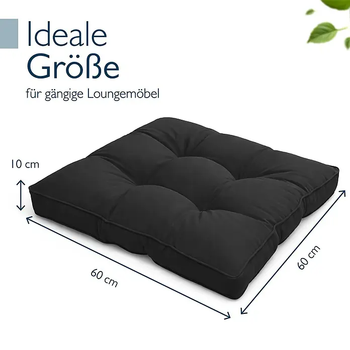 Beautissu Sitzauflage Flair LK - Outdoor Lounge, 1 Stk., Polyester, Graphitgrau - Schwarzes Loungekissen, 60x60x10 cm, ideal für Loungemöbel.