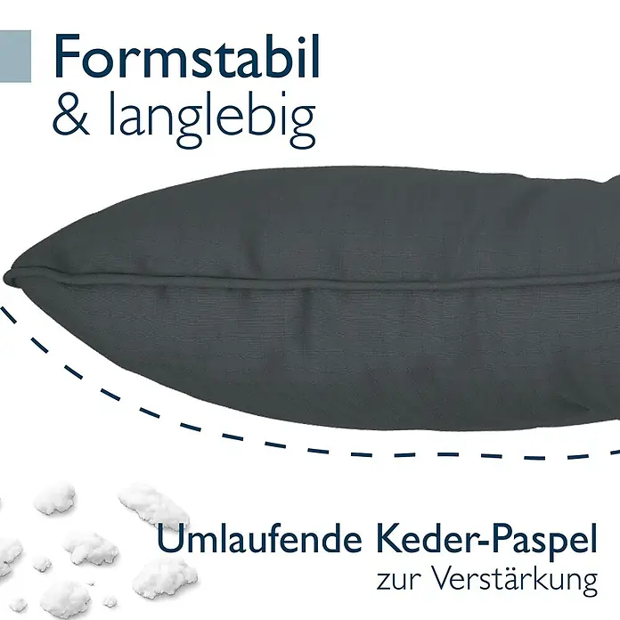 Beautissu Sitzauflage XLuna - Outdoor Lounge, 1 Stk., Polyester, Graphitgrau - Dunkelgraues Kissen mit formstabiler, langlebiger Füllung und umlaufender Keder-Paspel.